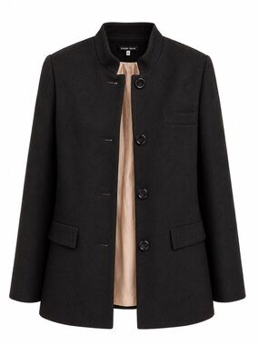 Susan Lazar Black 100% Merino Wool Stand Collar Coat Jacket Size 6